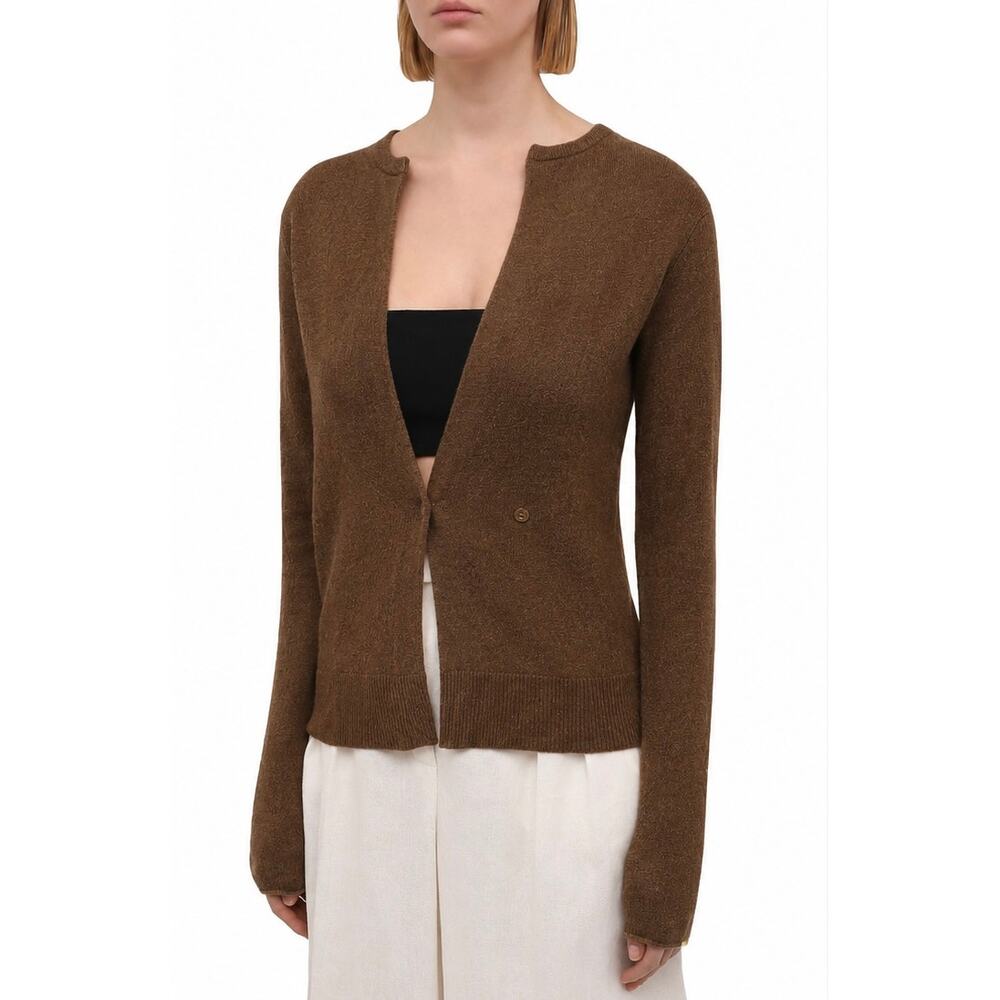 Extreme Cashmere Geisha # 25 Cashmere Cardigan Wrap Crew Neck Sweater Brown